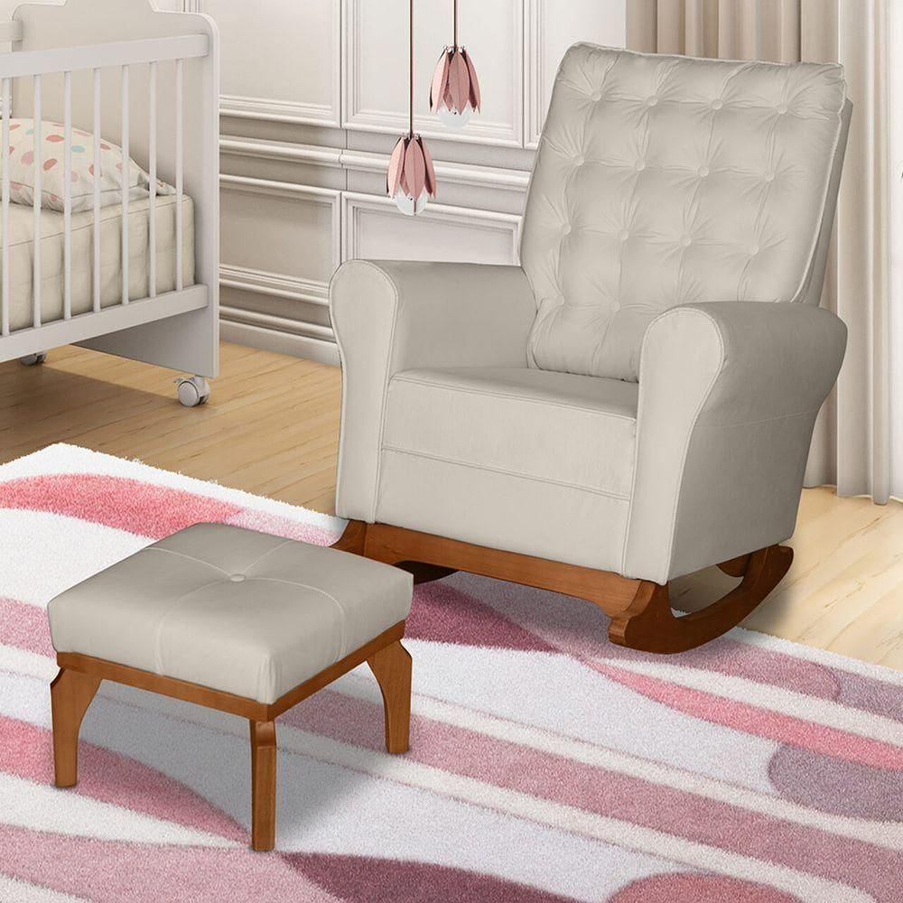 Poltrona De Amamentação E Balanço Páris C/ Puff Corino Bege
