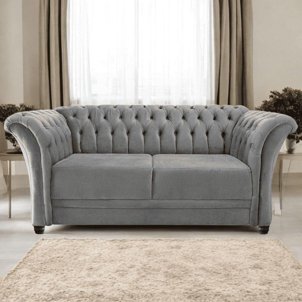 Sofá Recamier Divã Chesterfield 200cm Sofia Suede Cinza Capitonê- Mabe Magazine