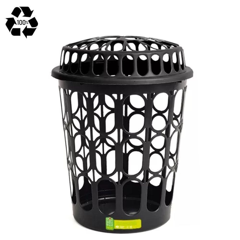 Cesto Telado Para Roupas 30 L Com Tampa Preta Para Lavanderia E Banheiro