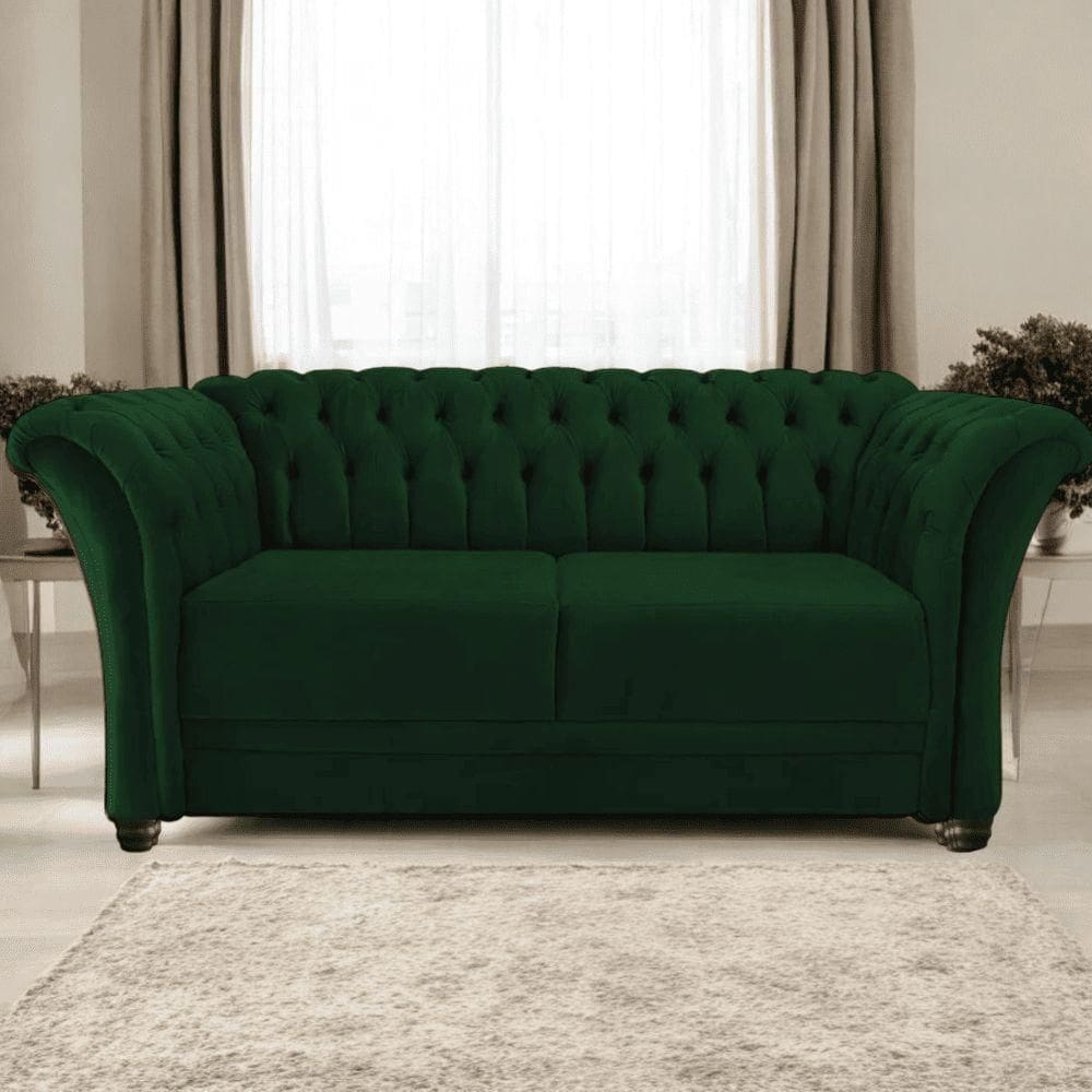 Sofá Recamier Divã Chesterfield 185cm Sofia Suede Verde Capitonê- Mabe Magazine