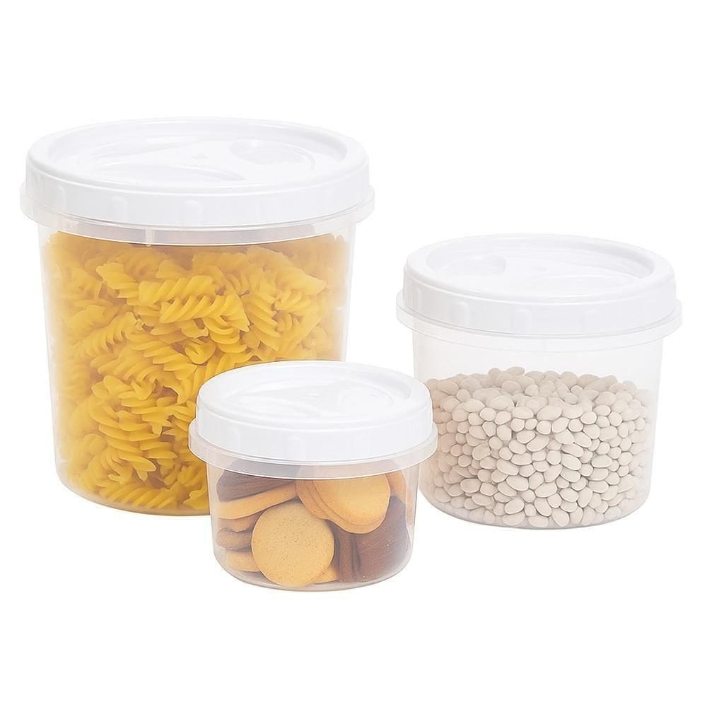 Porta Mantimentos Kit 3 Potes Arrox Feijao Sal Graos Multiuso Tampa Veda Rosca Organizador Armario Cozinha