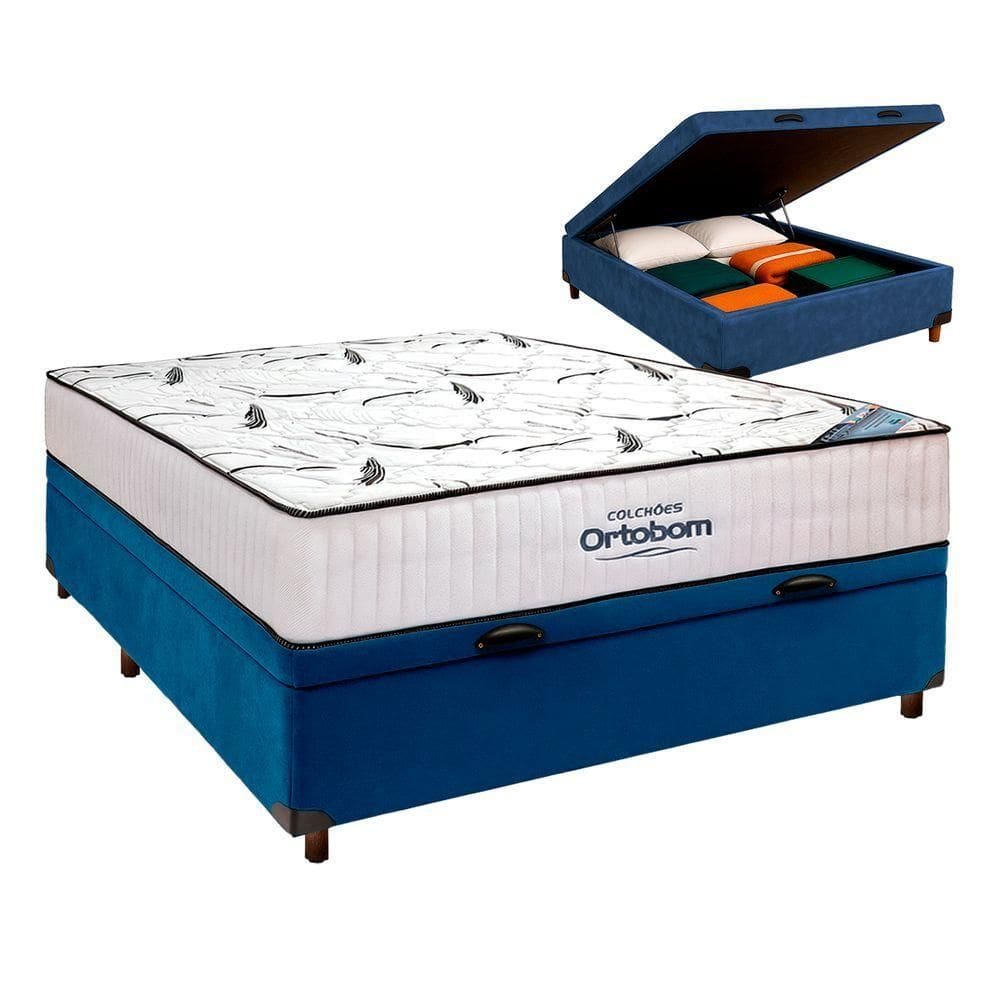 Cama Box Branco + Colchão Casal High Foam Ortobom