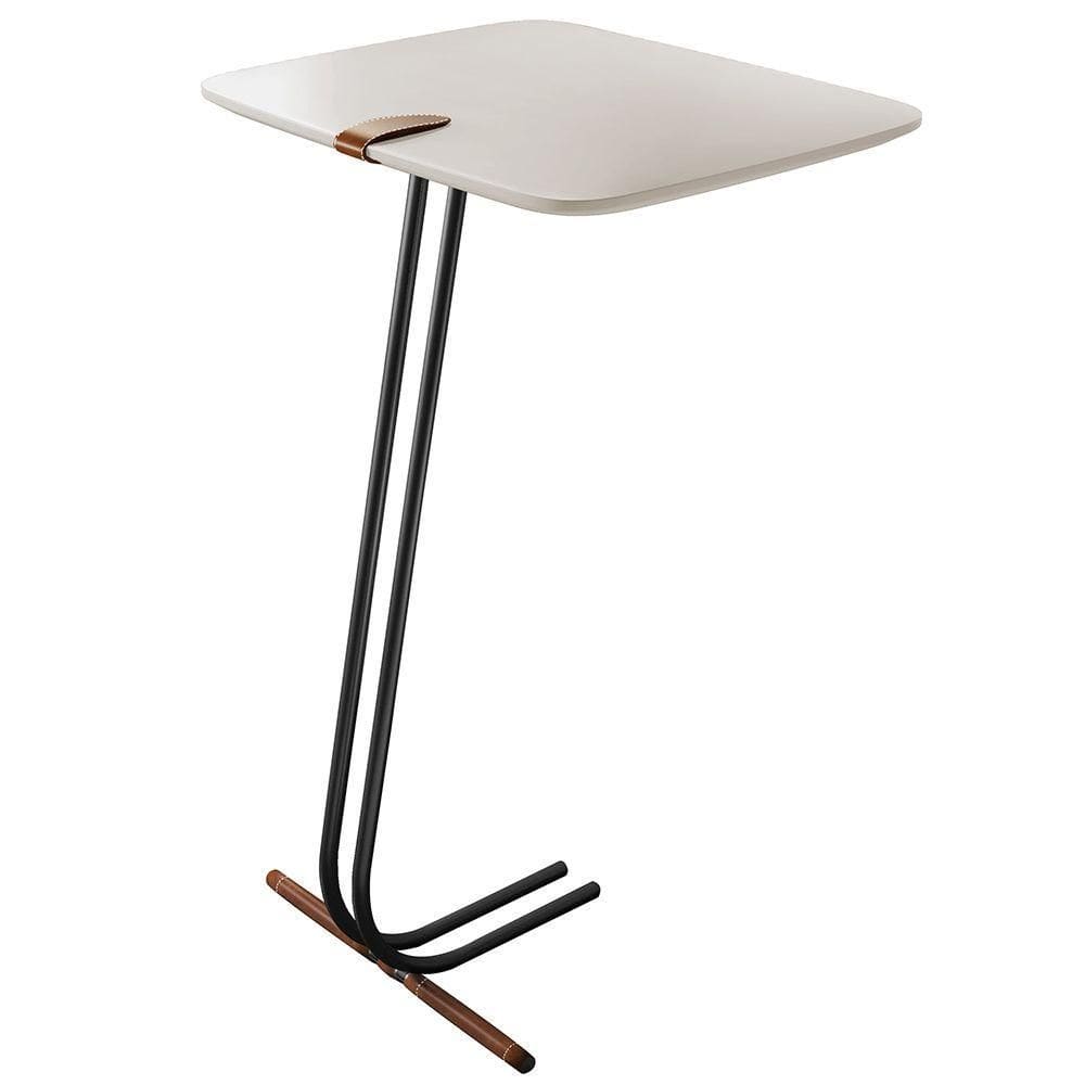 Mesa Apoio Lateral Para Sofá Lisboa Pé Preto Laca Off White