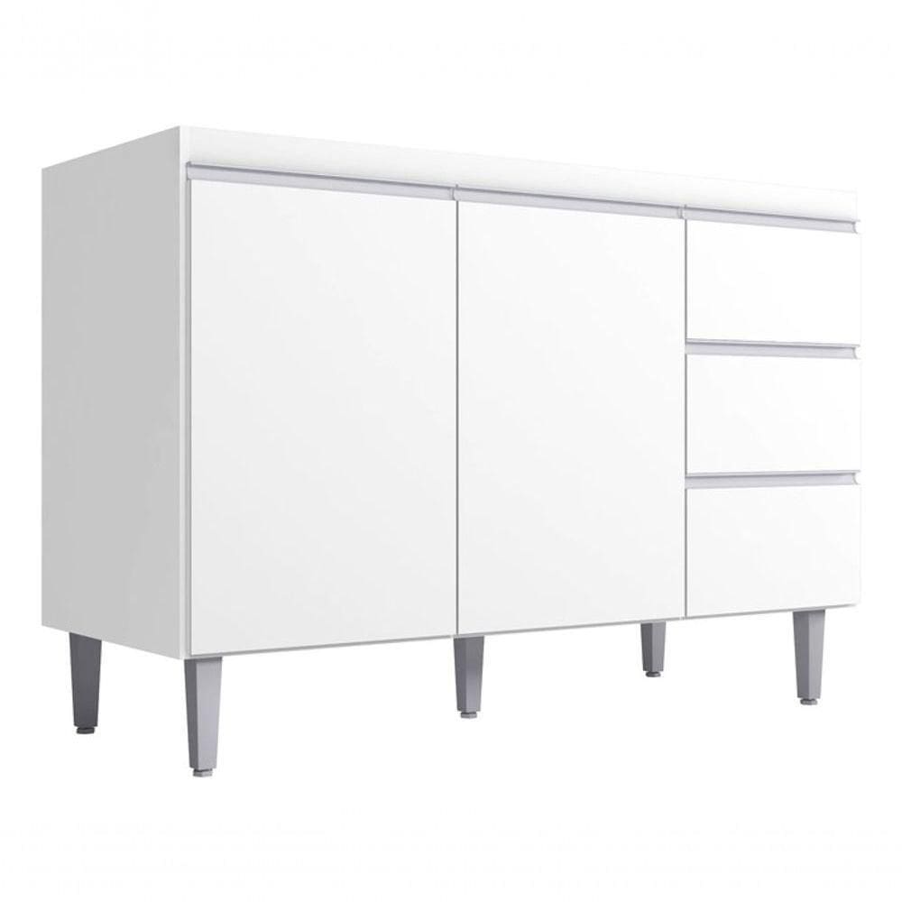 Balcão Gabinete Andreia S/tampo 100cm - Branco Cor Amêndoa/preto