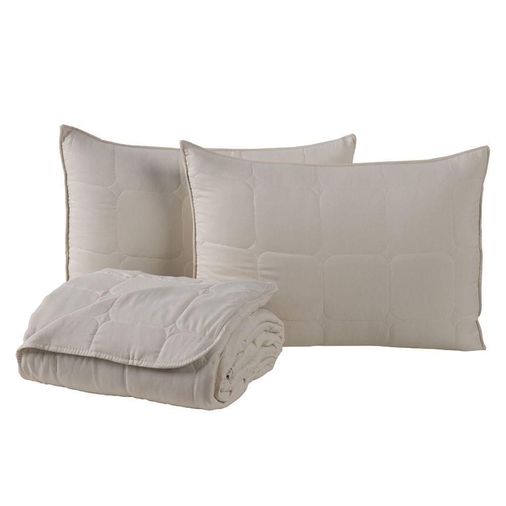 Kit Cobre Leito Colcha Lunar Queen 3 Peças 400 Fios Matelado Dupla Face - Bege - 100% Poliéster