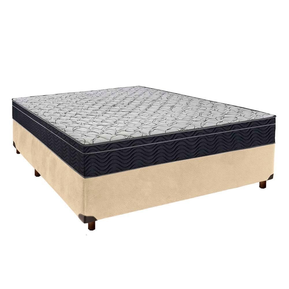 Cama Box Preto + Colchão Casal Airtech 150 Ortobom