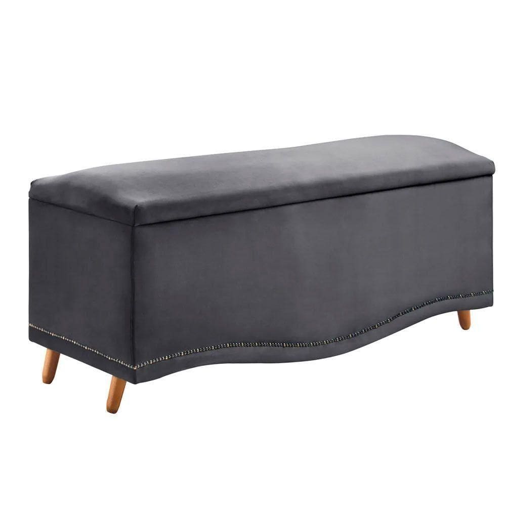 Calçadeira Sapateira Baú Holanda 90cm De Largura Veludo Star Confort Cinza Chumbo