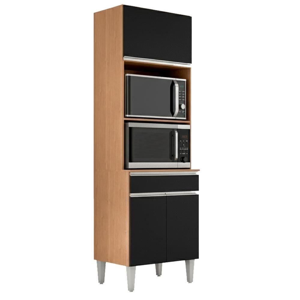 Torre Quente Para Forno E Microondas 202x61cm Andreia Amendoa Preto Reajl Moveis Amendoa Preto