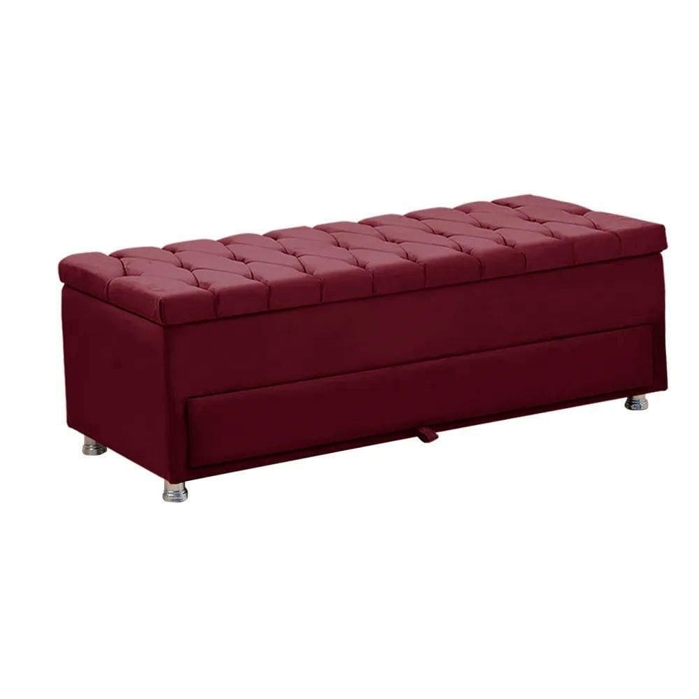Calçadeira Sapateira Baú Munique 195cm De Largura Veludo Star Confort Vinho