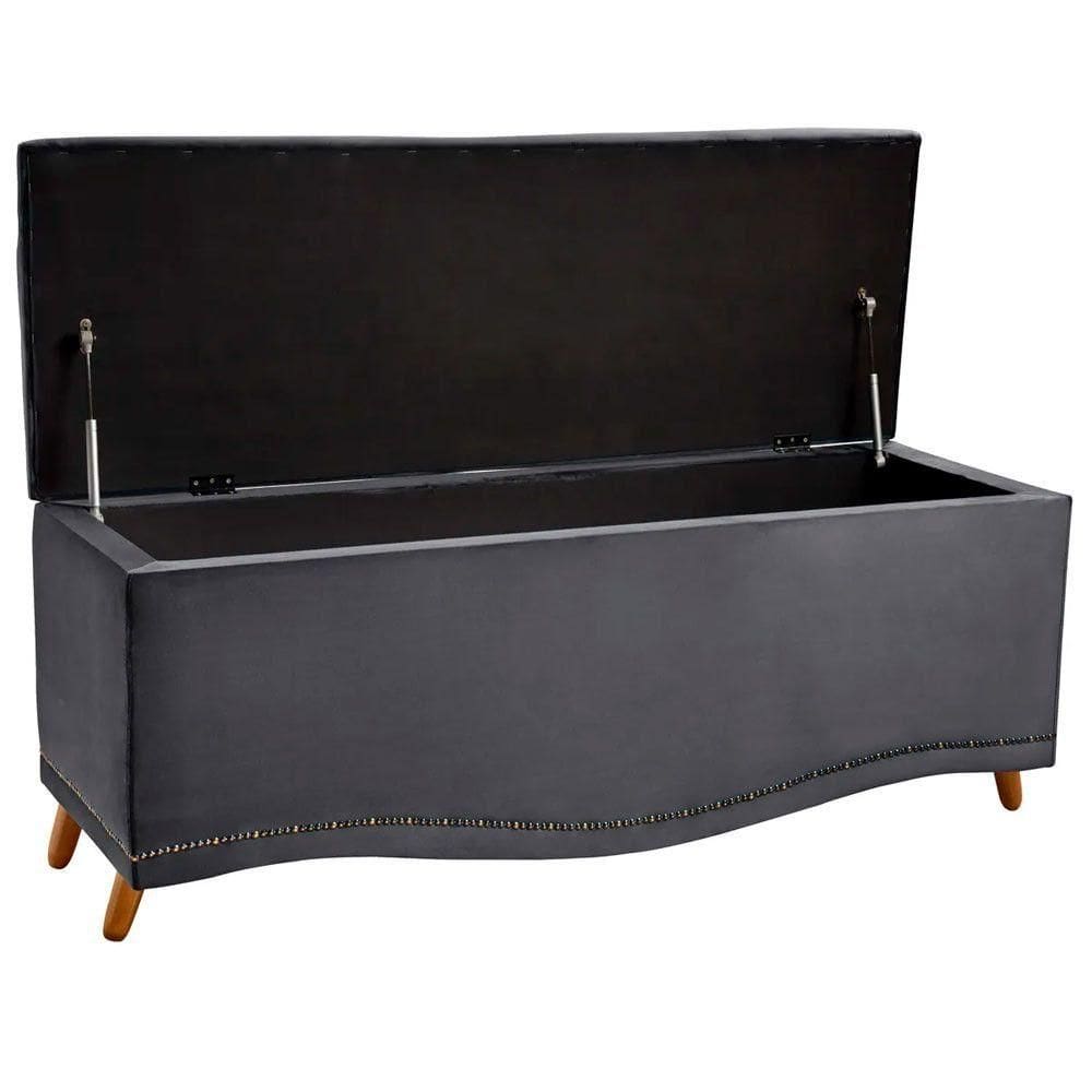 Calçadeira Sapateira Baú Holanda 195cm De Largura Veludo Star Confort Cinza Chumbo