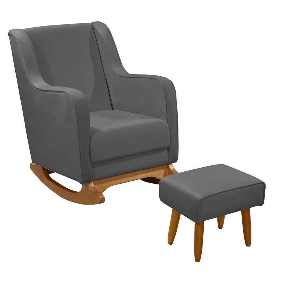 Cadeira Poltrona Amamentação Balanço áquila C/puff Veludo Grafite