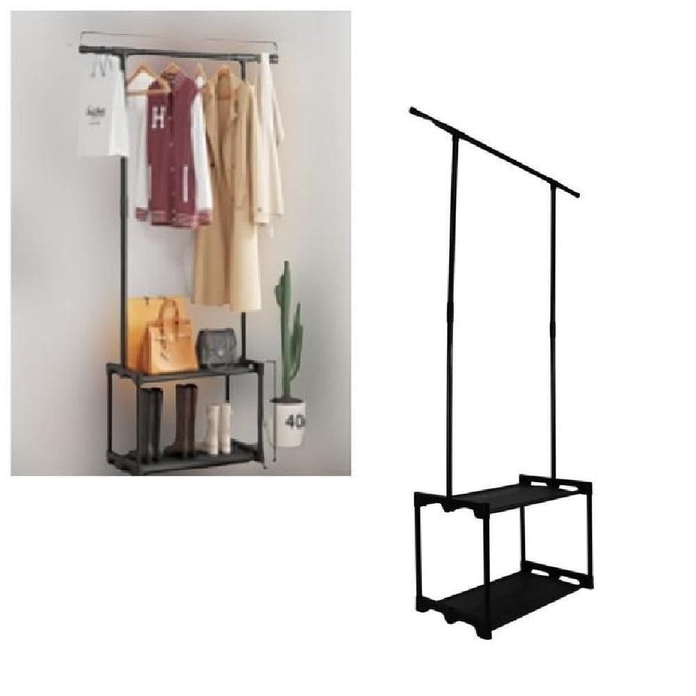 Cabideiro Arara De Roupa 2 Prateleiras Sapateira Organizador Varal Guarda Roupa Quarto Luxo