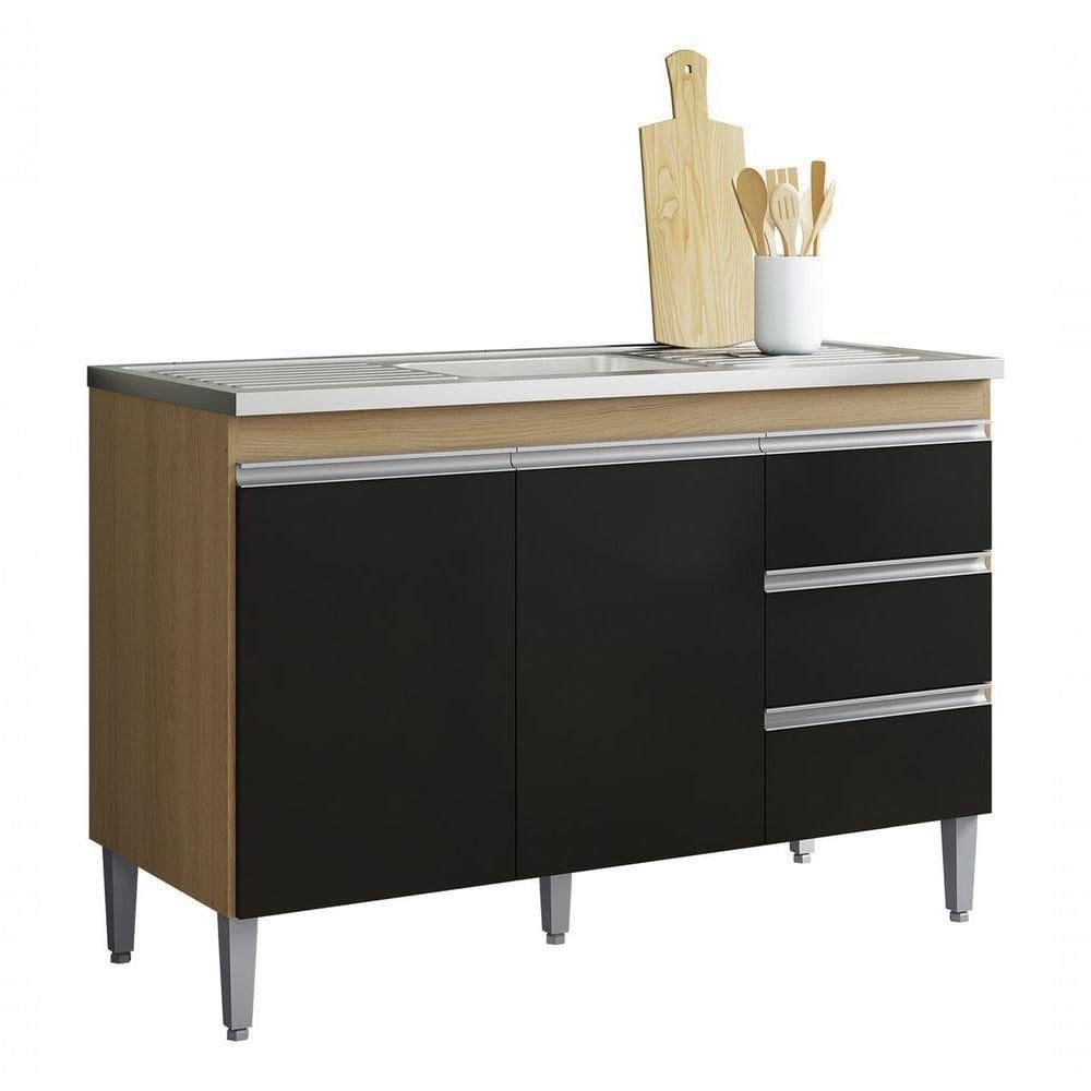 Balcão Gabinete Multiuso P/pia Andreia S/tp 100cm Ajl Mvs. Cor Amêndoa/preto