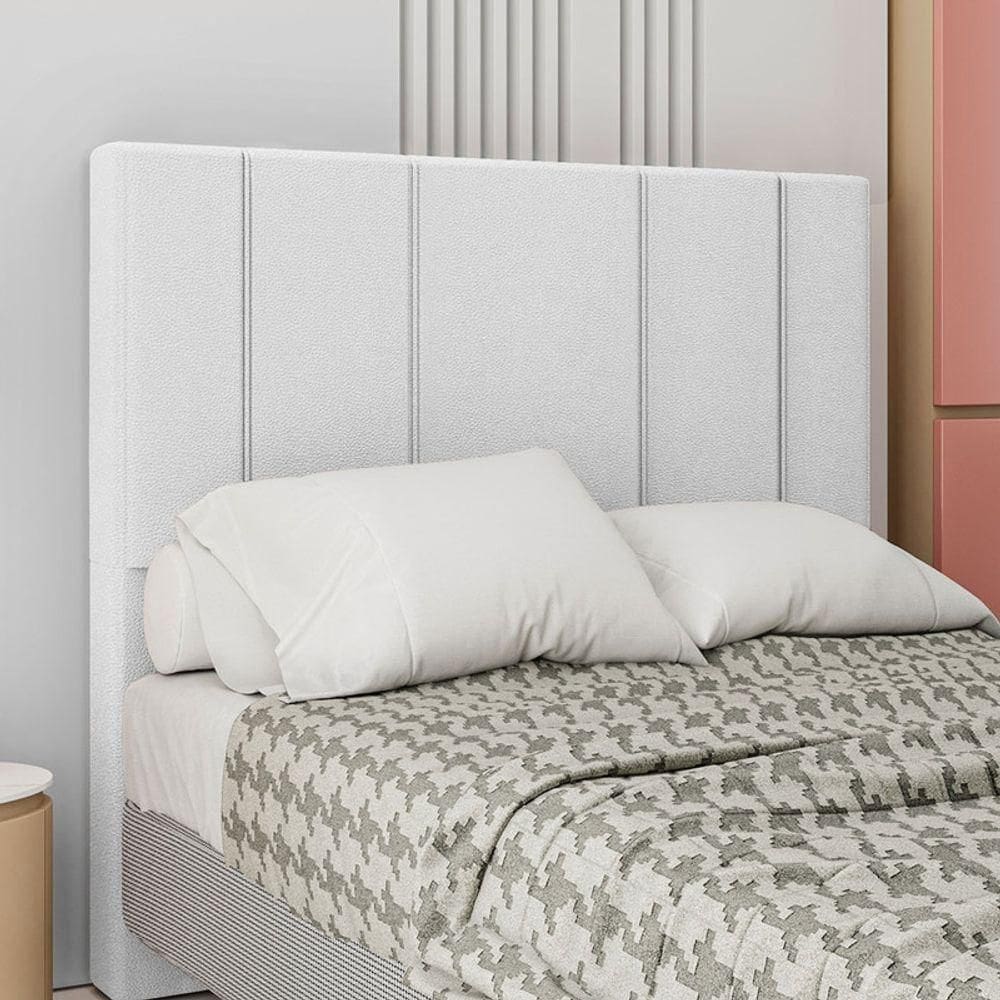 Cabeceira Estofada Casal 140 Cm Rubi Corino Cor: Branco