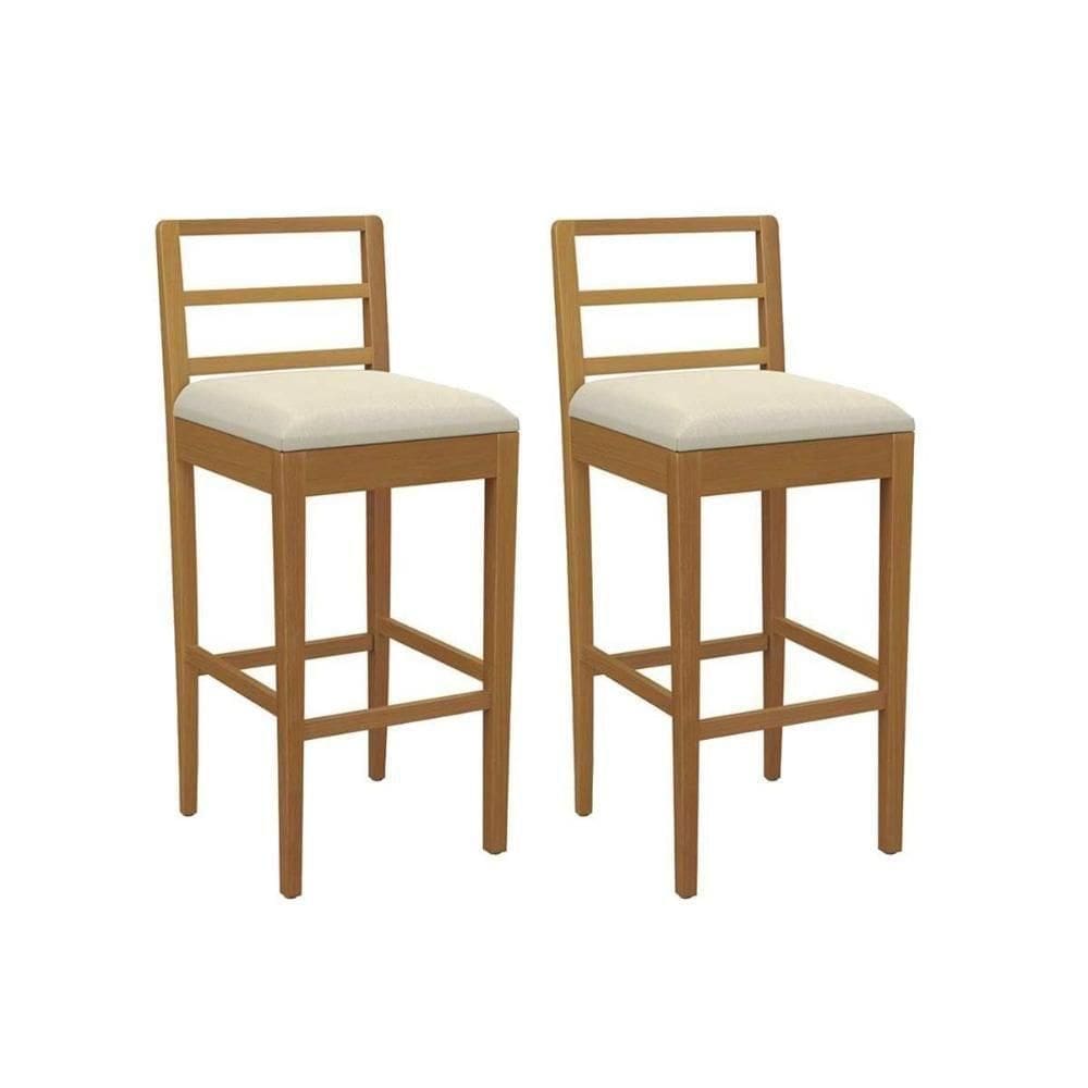 Banqueta Sala De Jantar Sofia 1bmm006ca Premium Madeira Maciça Kit 2 Un Carvalho-linho Bege Argila - Kappesberg