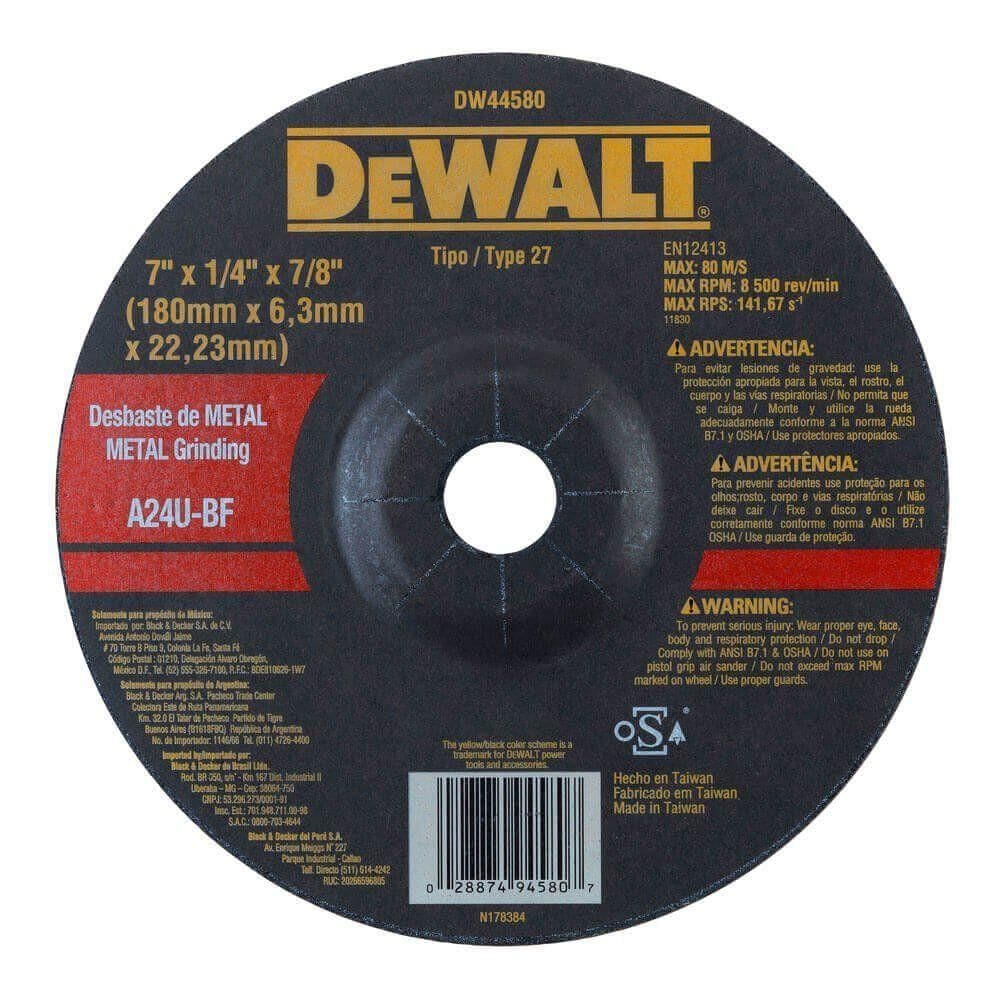 Disco De Desbaste 180x6.4x22mm Aço Dewalt Dw44580