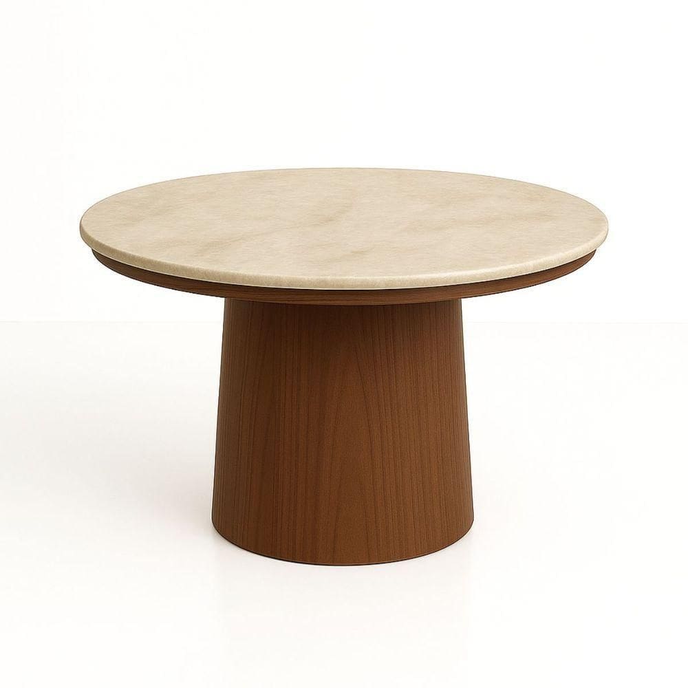 Mesa De Jantar 80 Cm Base Cilíndrica E Tampo Duplo Quartzito Taj Mahal & Nogueira