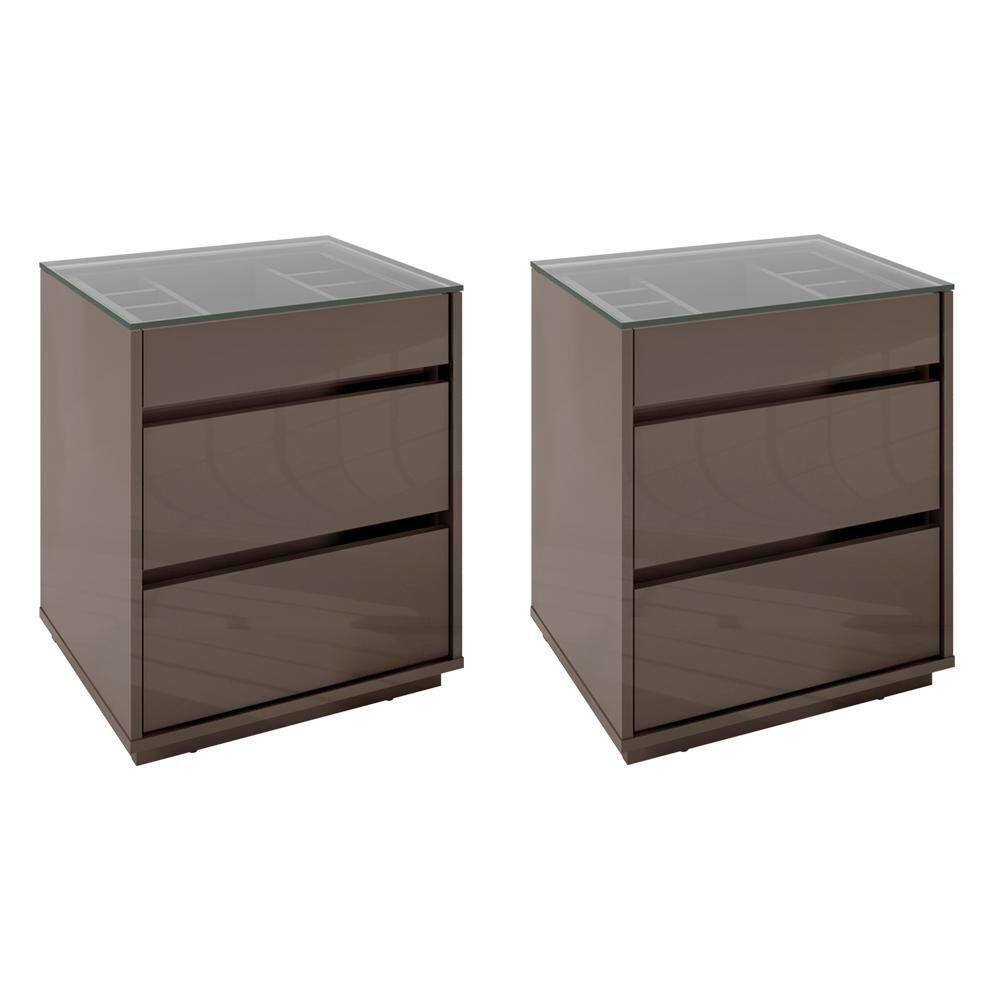 Kit 2 Mesas De Cabeceira 3 Gavetas 010023 Cinza Perola Dcasa Cinza Perola