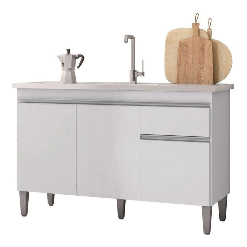 Gabinete Multiuso Tatiane 120cm 3 Ptas 1 Gvta S/tampo Branco Cor Branco