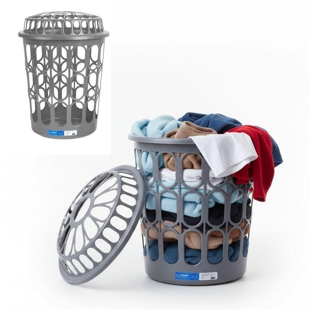 Cesto Telado 30 L Cinza Com Tampa Para Roupas Em Lavanderia, Banheiro E Quarto