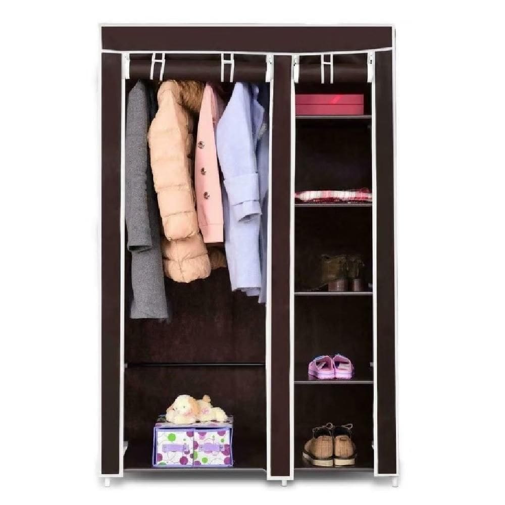 Guarda Roupa Cabideiro Organizador Portatil 4 Prateleiras Compacto Arara Closet Praia Quarto Brecho Marrom
