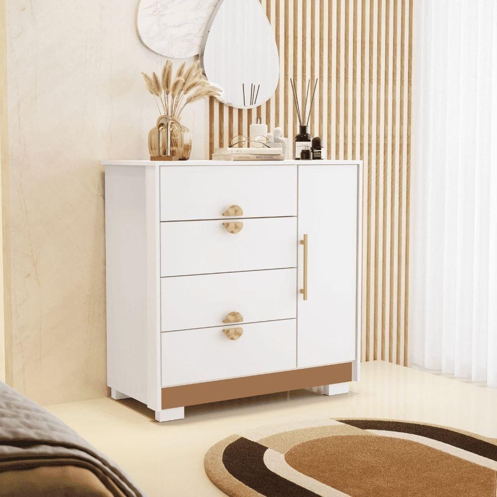 Cômoda Sapateira 1 Porta 4 Gavetas Ilha Bela Branco/camarim - Mabe Magazine