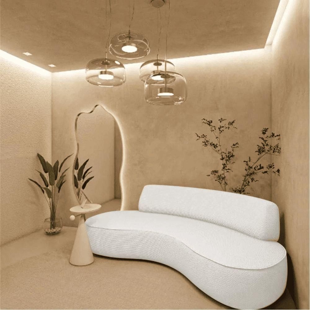 Sofá Curvo 3 Lugares Orgânico Amsterdã 180cm Bouclé Branco- Mabe Magazine