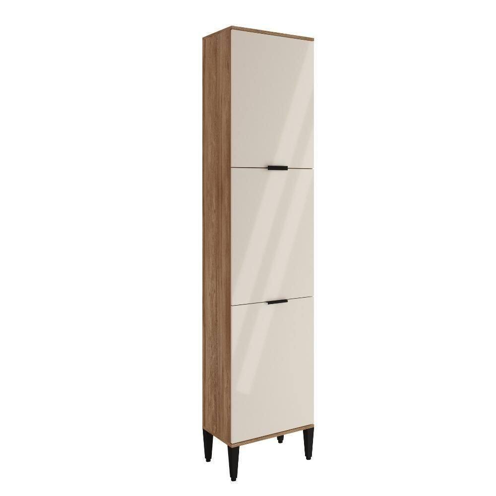 Paneleiro Miami 3 Portas 5 Prateleiras Carraro Freijó Com Off White