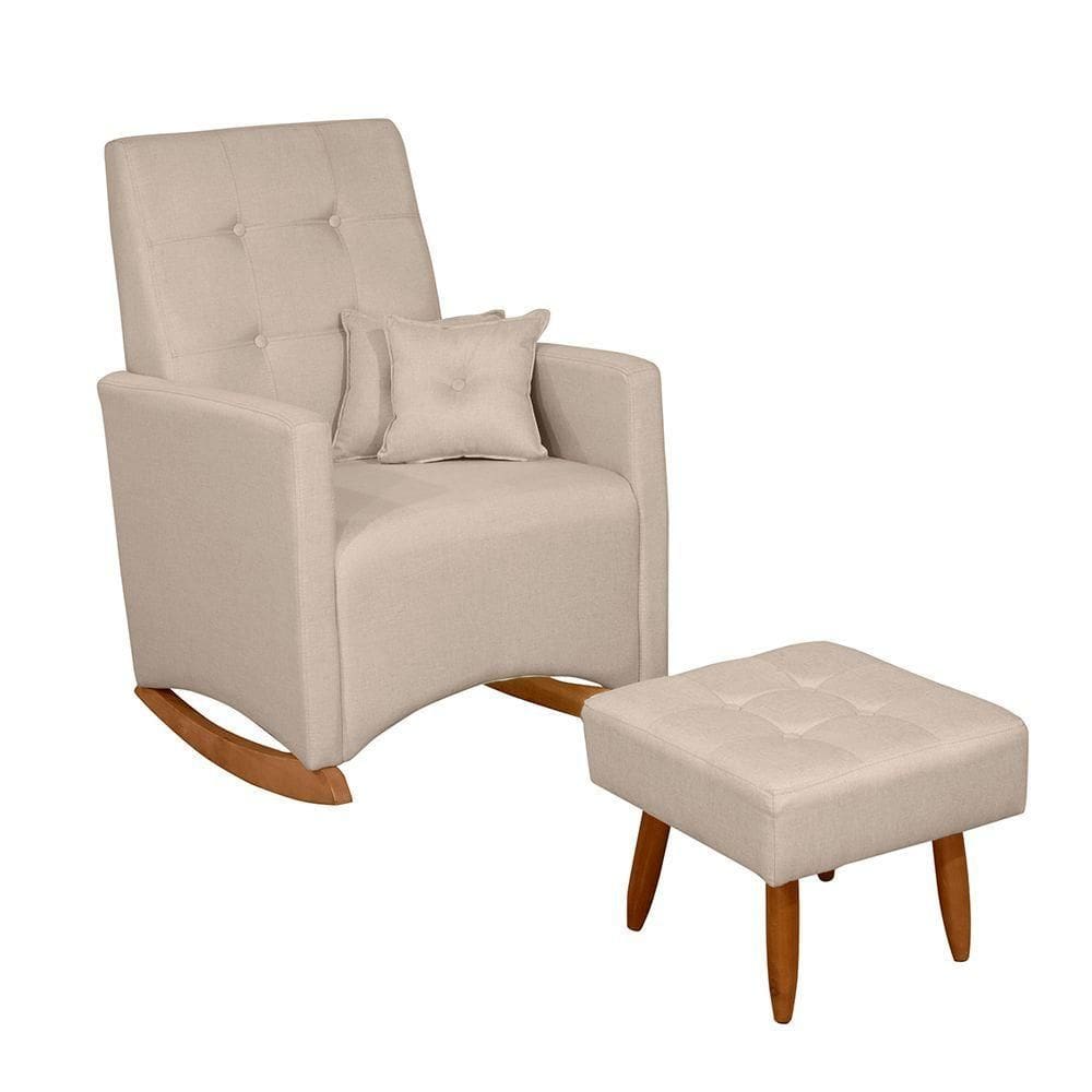 Sofá Cadeira Poltrona De Amamentação E Balanço Ana C/ Puff Lar Doce Lar Cor Linho Bege