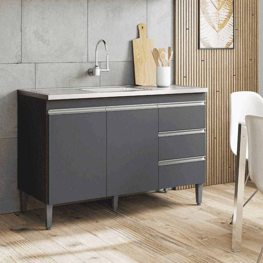 Balcão Gabinete De Pia Para Cozinha Sem Tampo 120cm Andréia Cinza Fosco- Mabe Magazine