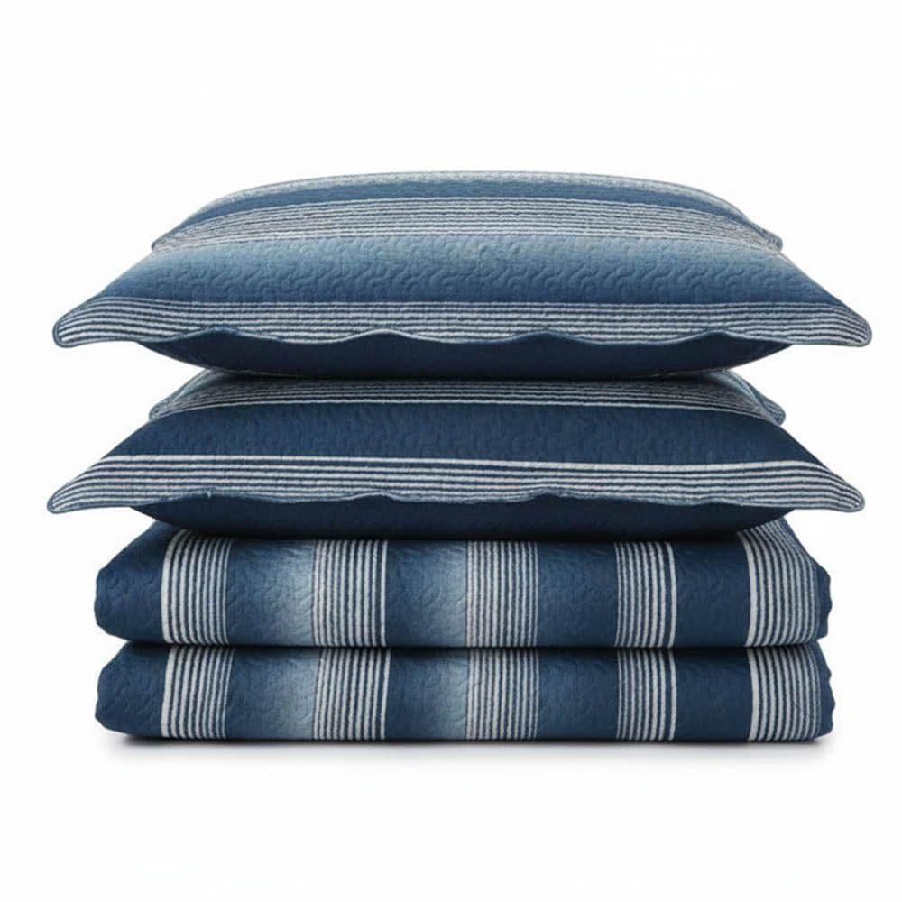 Kit Cobre Leito Colcha Magnus Super King 3 Peças Dupla Face Estampado Geométrico - Marinho - 100% Poliéster