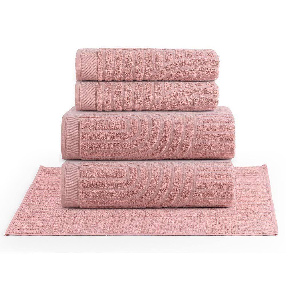 Jogo De Banho Toalhas Auri 100% Algodão Fio Penteado Macio 05 Peças Dunas - Rosa
