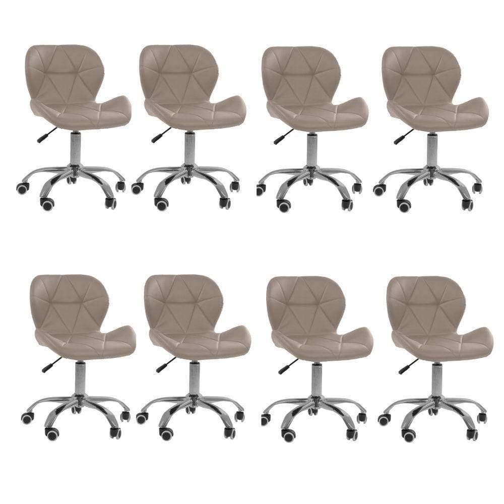 Kit 8 Cadeiras Office Eiffel Slim Com Base Giratória E Ajustável Bege