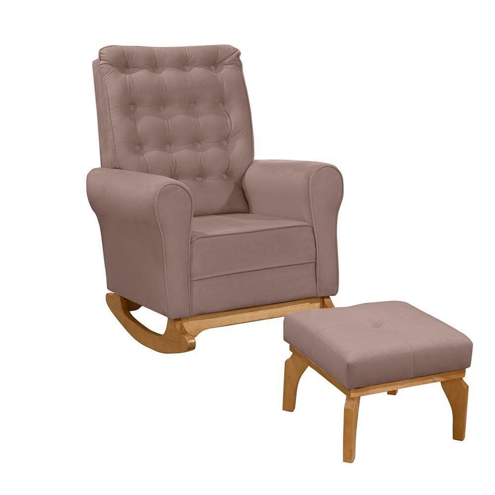 Poltrona De Amamentação E Balanço Páris C/ Puff Veludo Rose