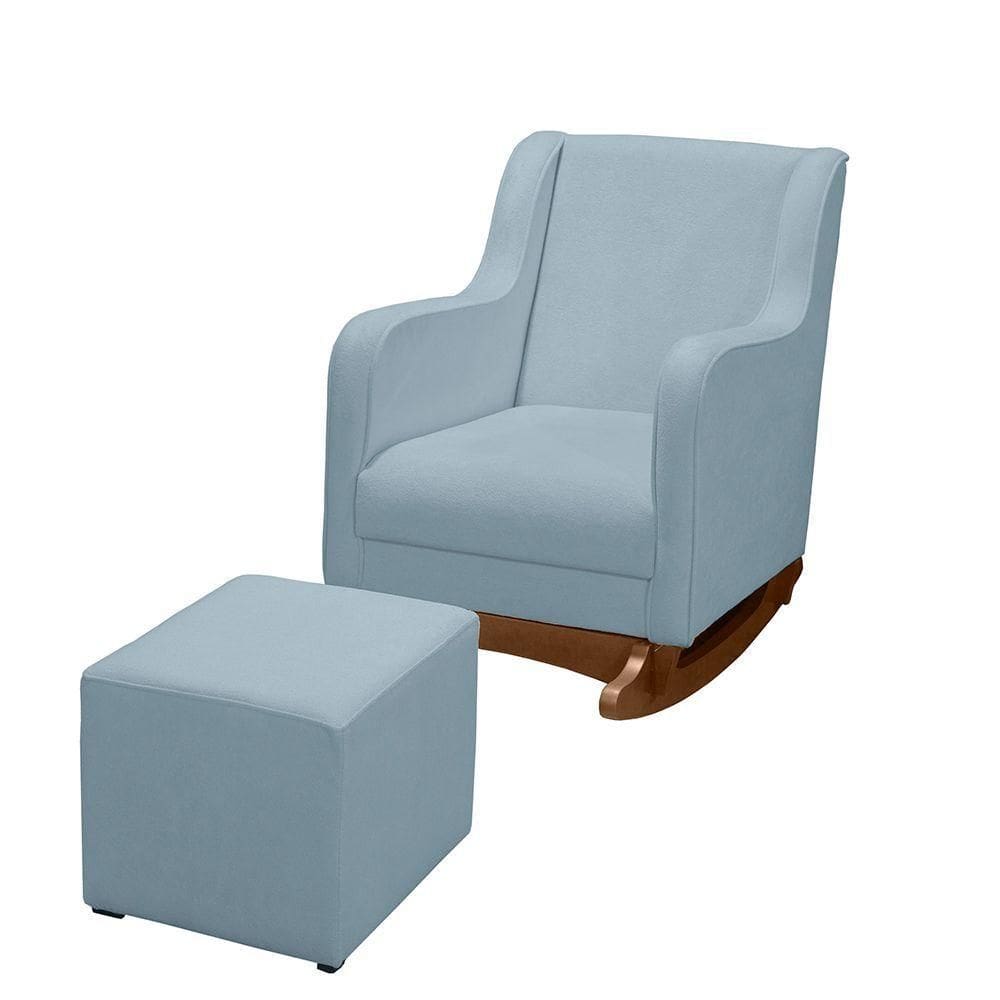 Cadeira Poltrona Amamentação E Balanço áquila Plus Boucle Azul Bebê C/ Puff - Anjo De Casa