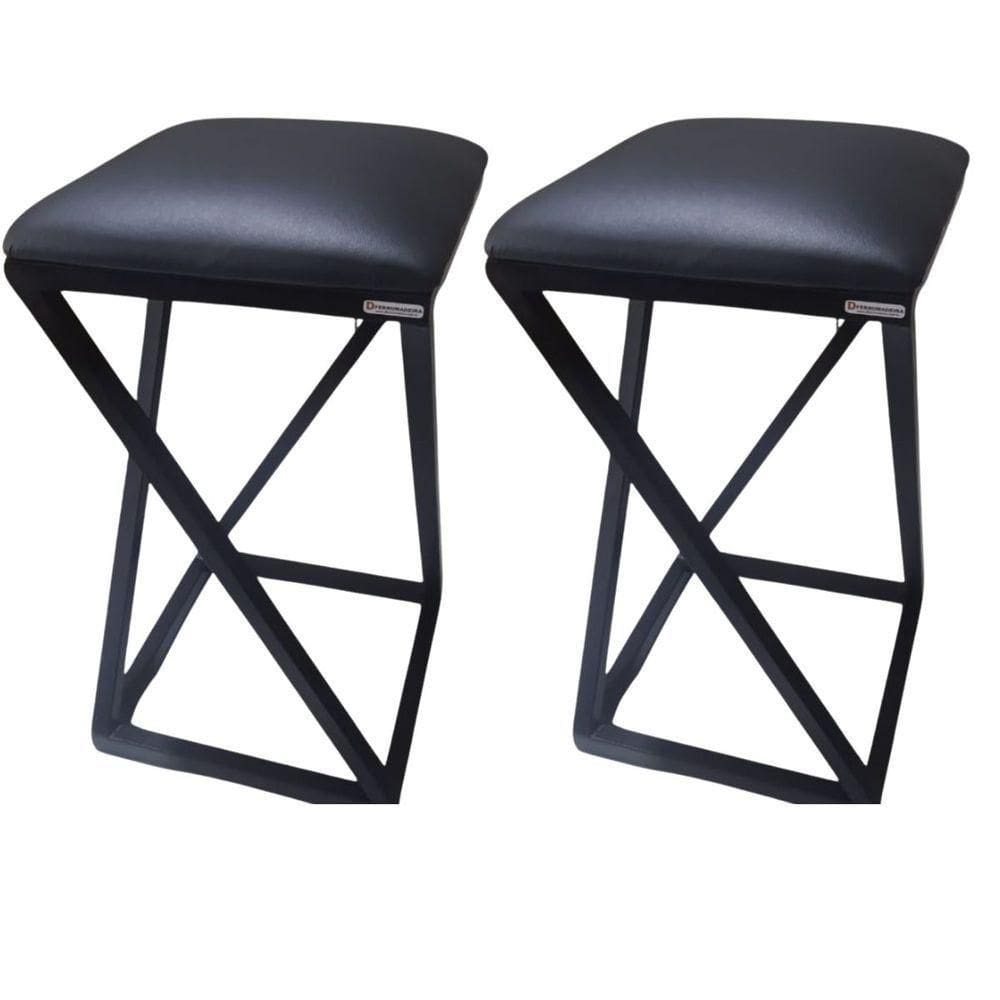 2 Banquetas Banco Estofada E Ferro Preto