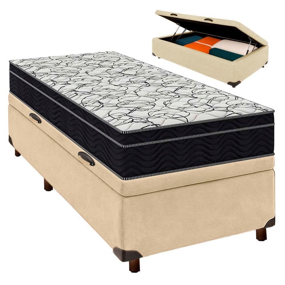 Cama Box Azul + Colchão Solteiro Airtech 150 Ortobom