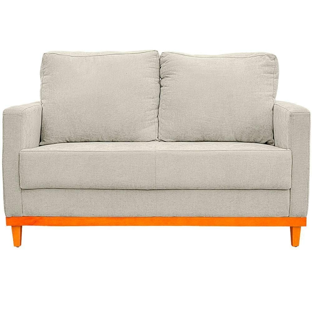 Sofa Berlim 2 Lugares Base De Madeira Tecido Impermeavel Bege Cru