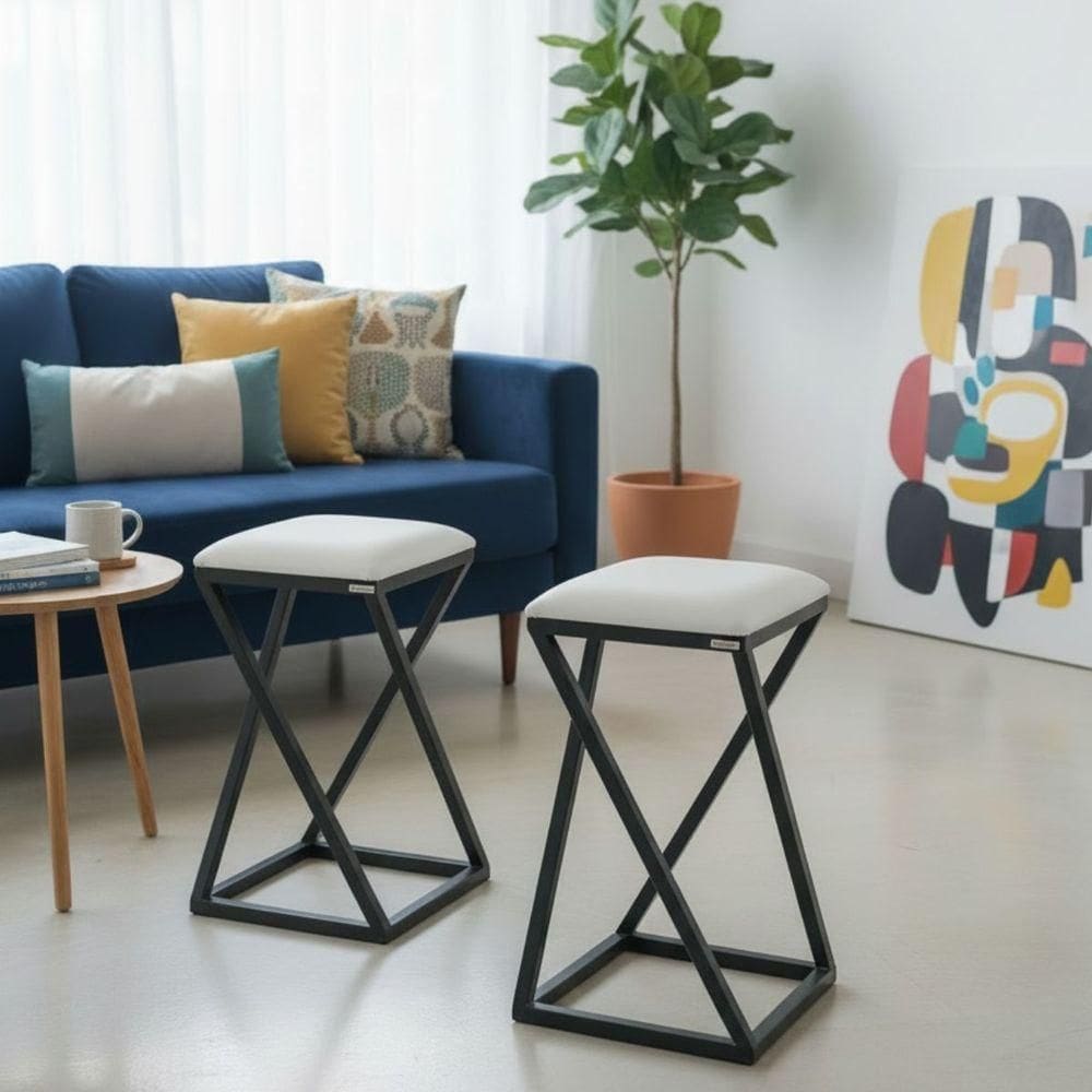 Kit 2 Banquetas Design Industrial Sem Encosto Pés Z Branco