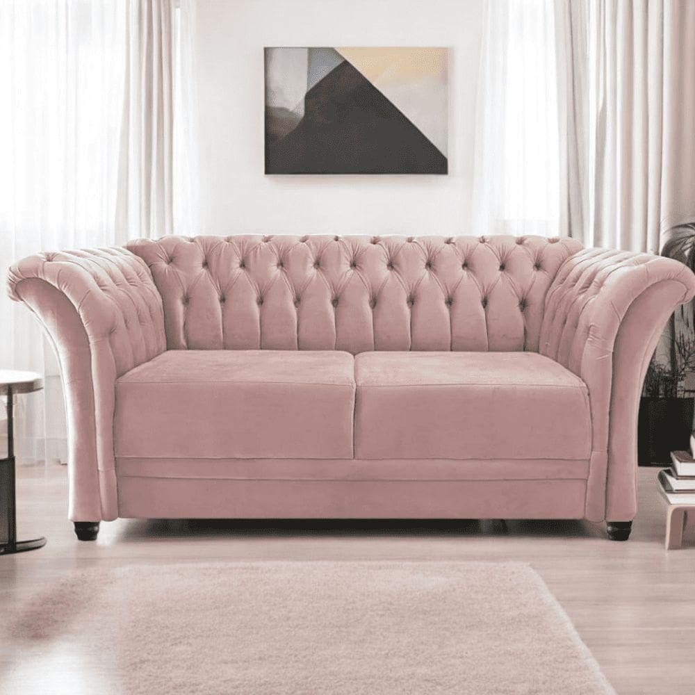 Sofá Recamier Divã Chesterfield 185cm Sofia Suede Rose Capitonê- Mabe Magazine