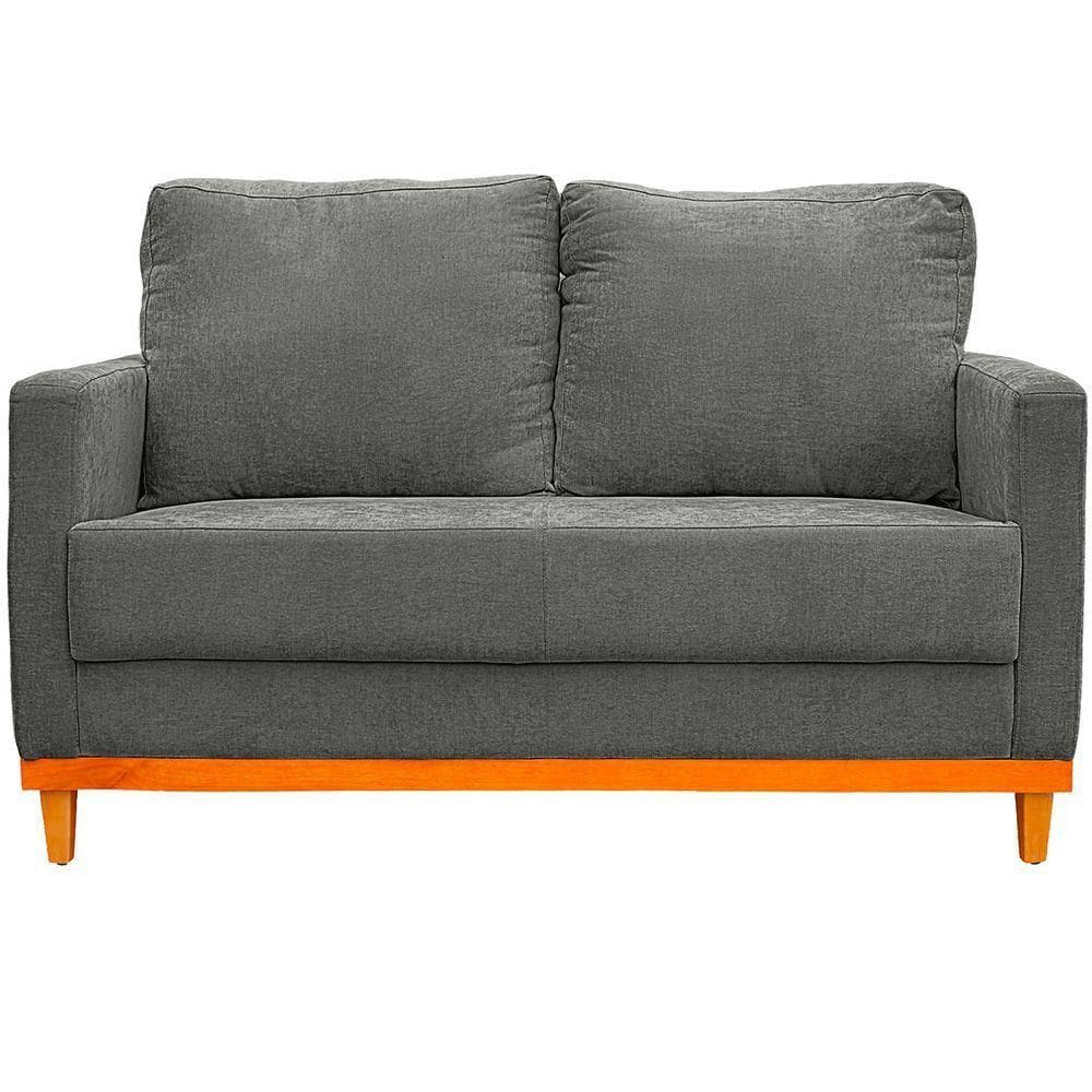 Sofa Berlim 2 Lugares Base De Madeira Tecido Impermeavel Cinza Escuro