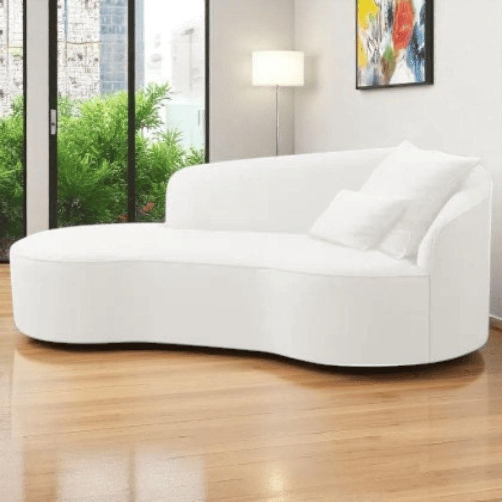 Divã Recamier Sofá Curvo Sala De Tv E Estar Recepção Inglaterra 150cm Lado Esquerdo Bouclé Branco- Mabe Magazine