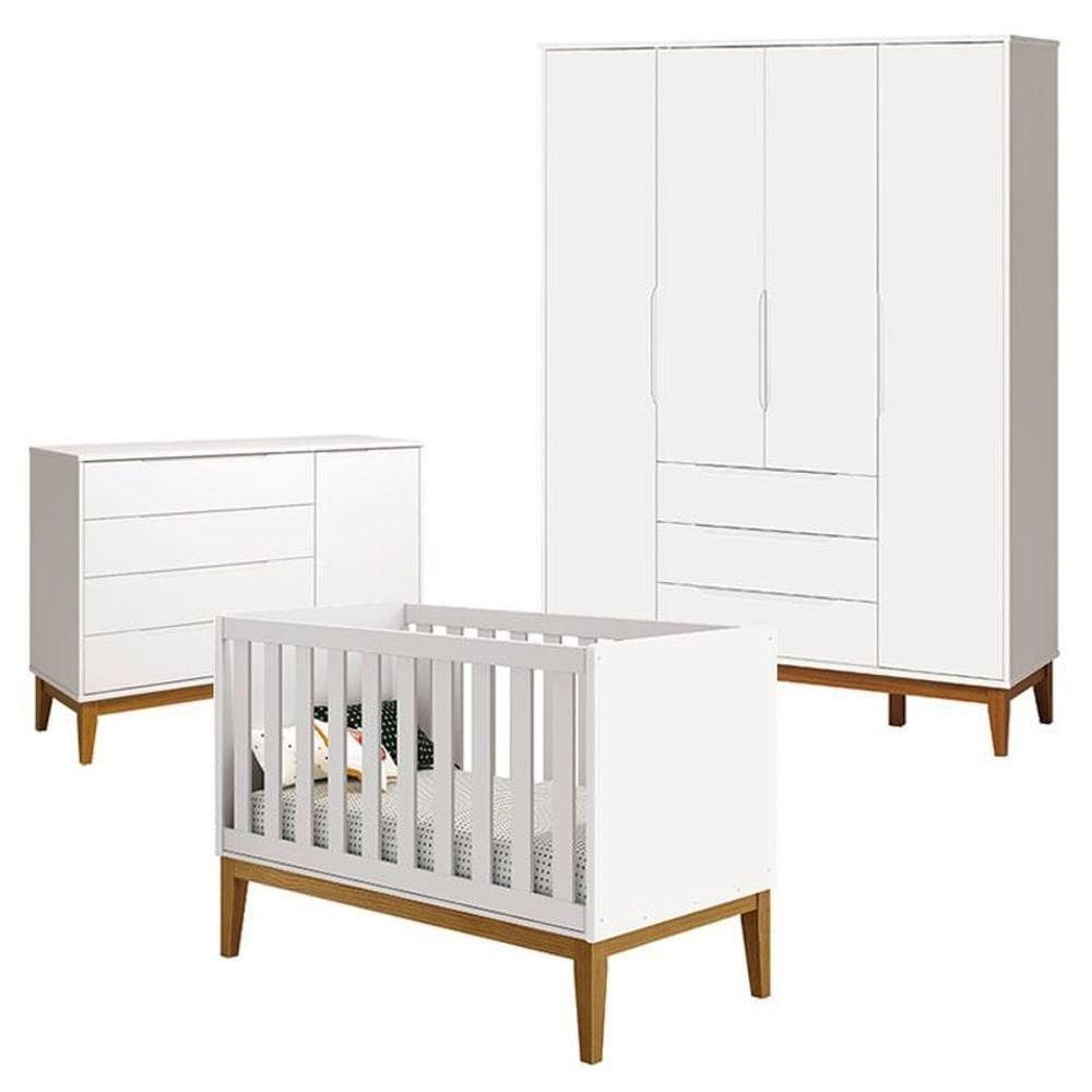 Quarto De Bebê Classic Elfe Branco Acetinado Amadeirado - Reller