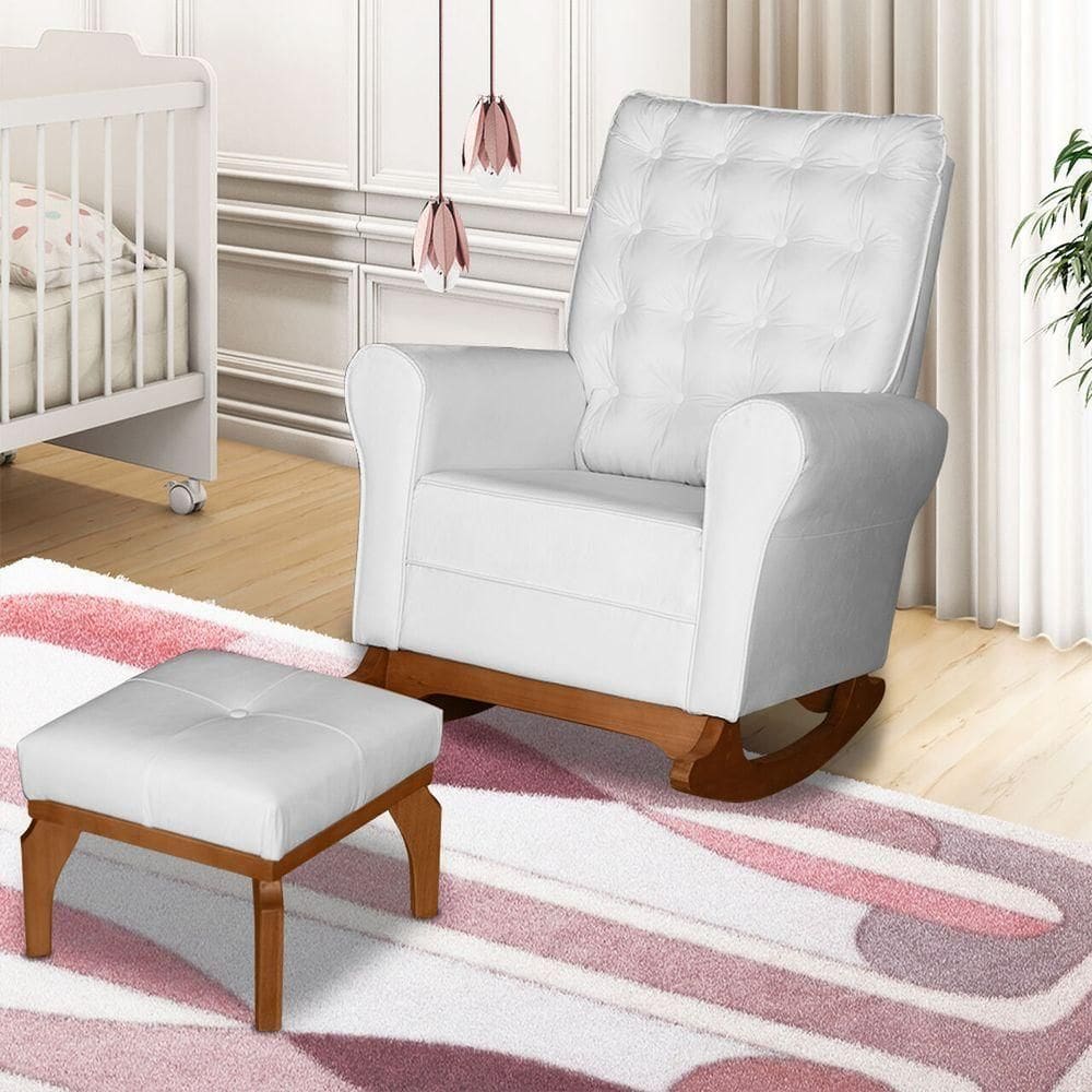 Poltrona De Amamentação E Balanço Páris C/ Puff Corino Branco