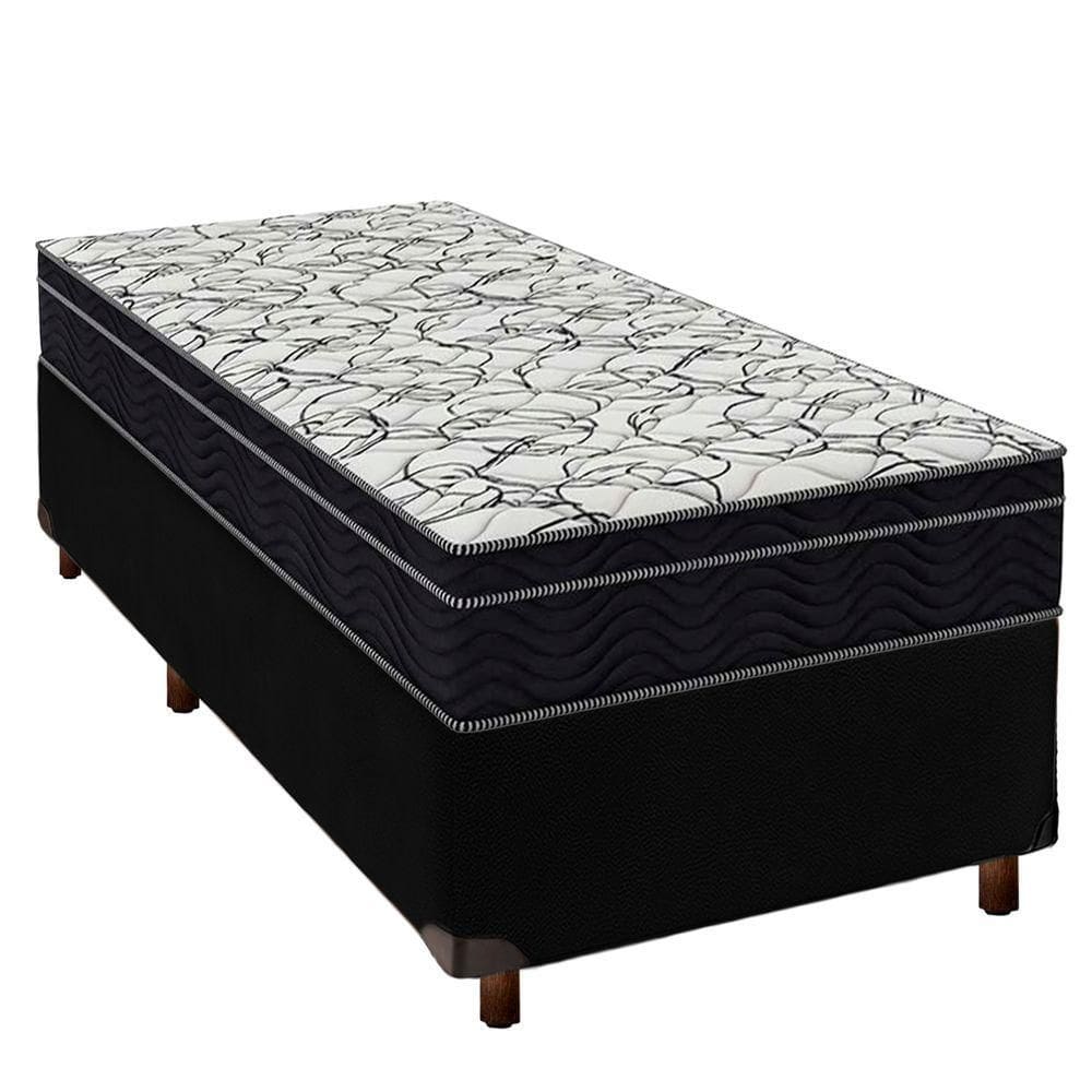 Cama Box Preto + Colchão Solteiro Airtech 150 Ortobom