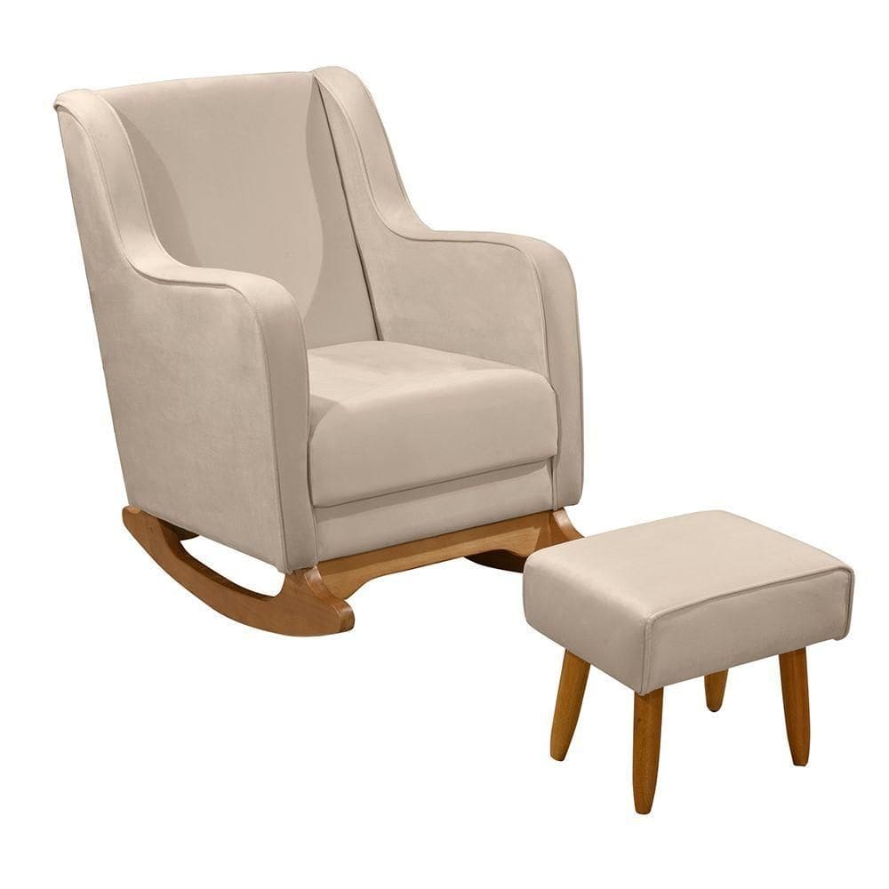 Cadeira De Amamentação Poltrona Balanço áquila C/puff Veludo Capuccino