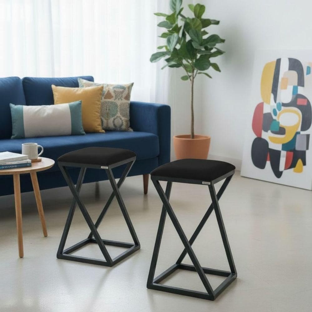 Conjunto 2 Banquetas Banquinho De Ferro Pequena 50 Cm Altura Preto