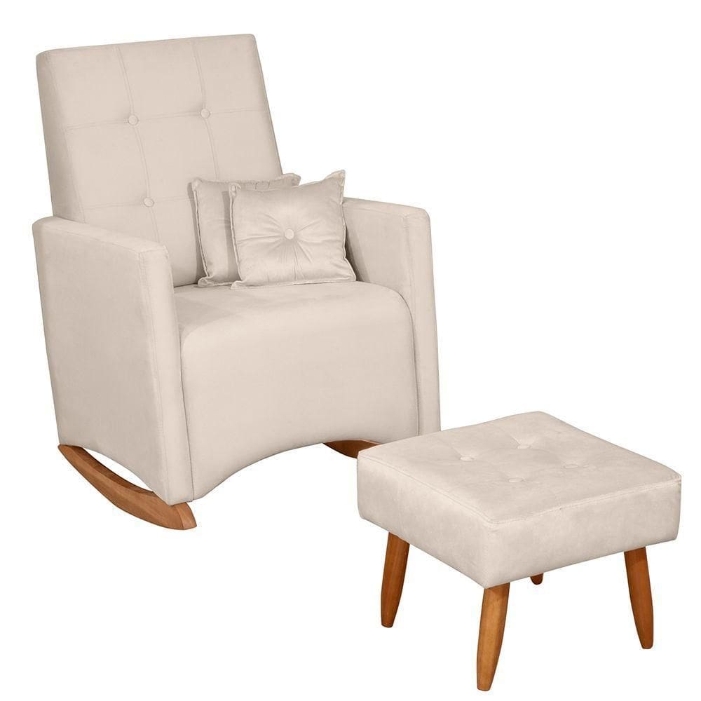 Poltrona Sofá De Amamentação E Balanço Ana C/ Puff Veludo - Off White