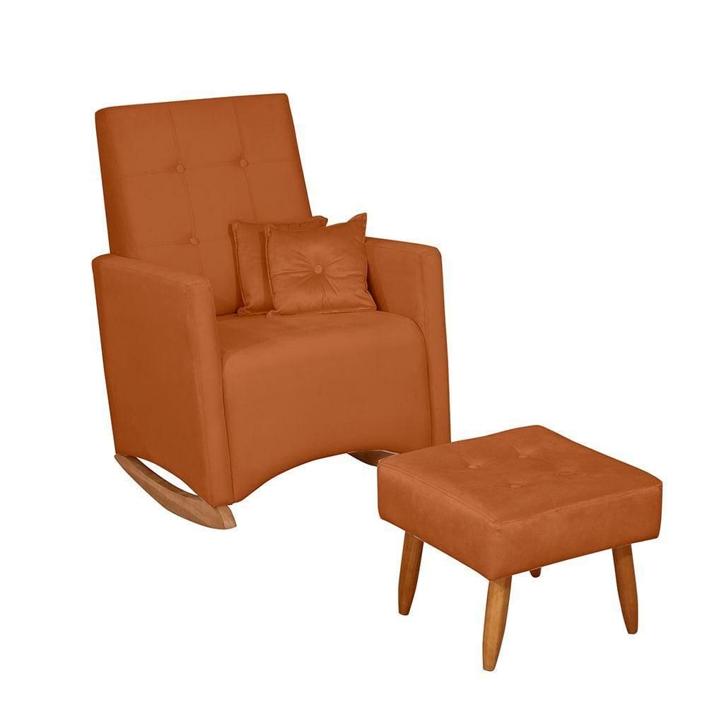 Cadeira Poltrona De Amamentação E Balanço Ana C/ Puff Veludo Terra Cota