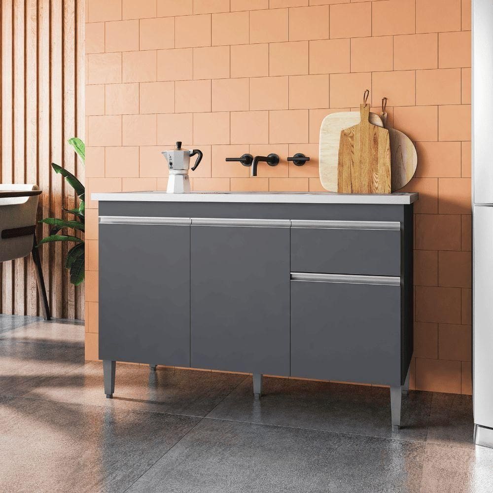 Balcão Gabinete De Pia Para Cozinha Sem Tampo 120cm Tatiane Cinza- Mabe Magazine